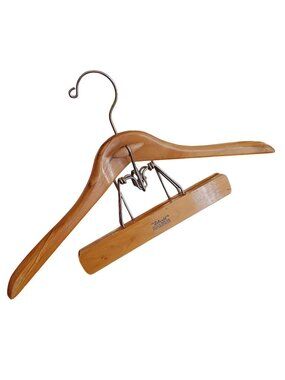 Vintage Setwell 18” Heavy Duty Wooden Suit Pant Hanger Combo Vintage Clamp